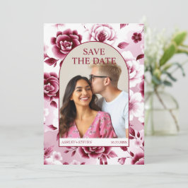 Burgunder Blumenpatrone, Aquarellspülbogen Foto Save The Date