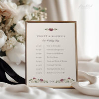 Burgunder Blumige Hochzeits-Zeitplan-Tafel