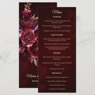 Burgunder Blumige Traditionelle Hochzeitsmenü Programm