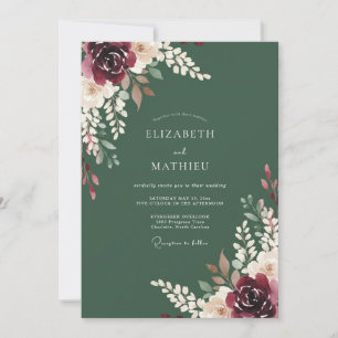 Burgunder-Blüten-Hochzeit zur Erntezeit Einladung