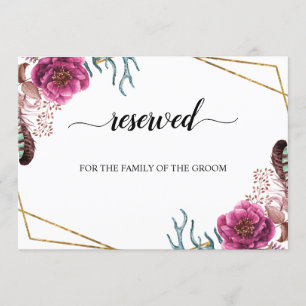 Burgunder-Blüten-Hochzeits-Reservierungsschild Einladung