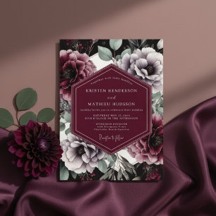 Burgunder-Blüten-Zauber-Hochzeit Einladung