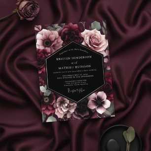 Burgunder-Blütenhochzeit Einladung