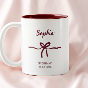Burgunder Bogen Brautjungfer Skript Moderne Name D Zweifarbige Tasse