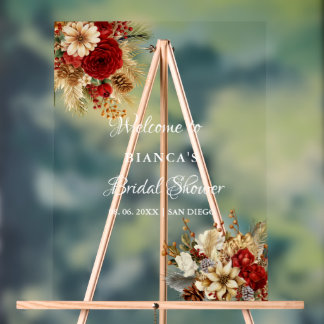 Burgunder Boho Blumen Willkommen Brautparty-Schild Acrylschild