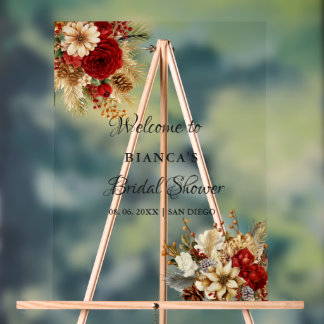 Burgunder Boho Blumen Willkommensschild für Brautp Acrylschild