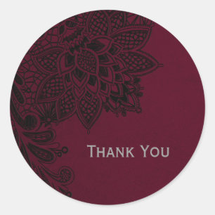 Burgunder Bordeaux Schwarz Spitzen Hochzeit Runder Aufkleber