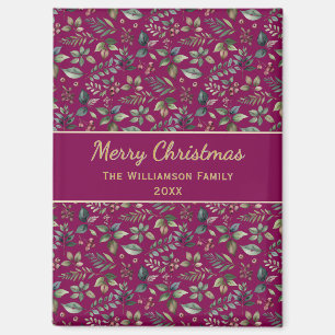 Burgunder Botanisch Frohe Weihnachten Personalisie Magnet