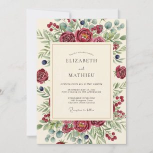 Burgunder Botanische Hochzeit Einladung