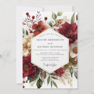 Burgunder Botanische Romanische Hochzeit Einladung