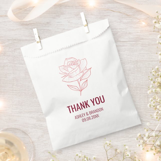 Burgunder Botanische Rose Hochzeit Danke Geschenktütchen (Ausgeschnitten)
