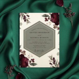 Burgunder Botanische Üppigkeit Hochzeit Einladung