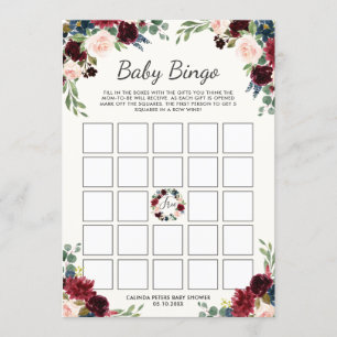 Burgunder Bouquet  Babydusche Bingo Einladung
