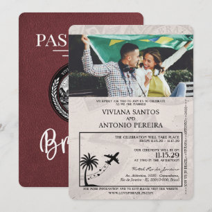 Burgunder Brasilien Reisepass Hochzeitseinladung Einladung