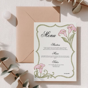 Burgunder-Calla-Lily-Hochzeitsmenü-Vorlage Einladung