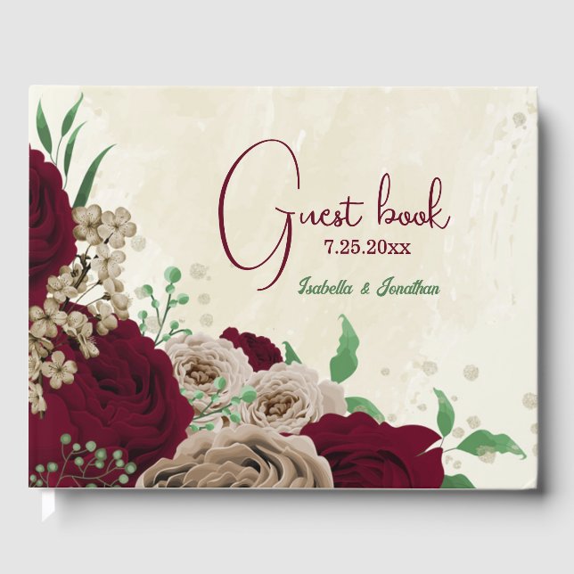 Burgunder Champagner Blume Hochzeit Gästebuch (Vorderseite)