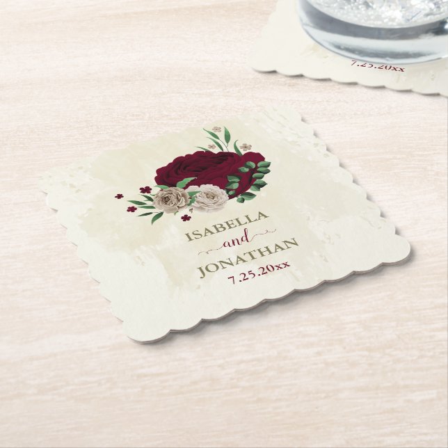 Burgunder Champagner Blume Hochzeit Untersetzer (angewinkelt)