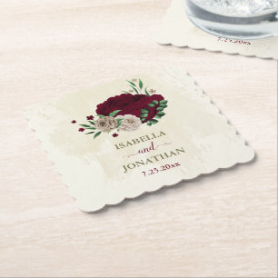 Burgunder Champagner Blumen Hochzeit Untersetzer