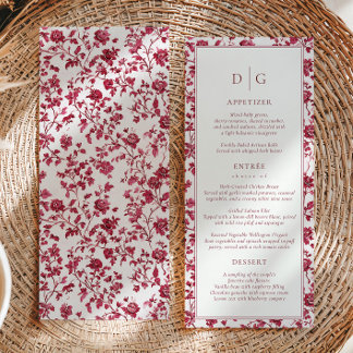 Burgunder Chinoiserie Hochzeitsmenü Menükarte