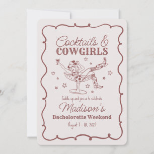 Burgunder Cocktail und Cowgirls Bash Bachelorette Einladung