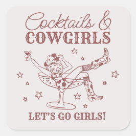 Burgunder Cocktails und Cowgirls Rodeo Bachelorett Quadratischer Aufkleber