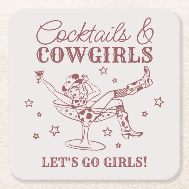 Burgunder Cocktails und Cowgirls Rodeo Bachelorett Rechteckiger Pappuntersetzer (Vorderseite)