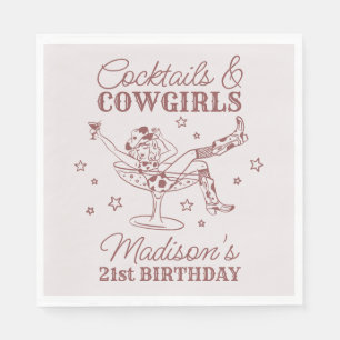 Burgunder Cocktails und Cowgirls Rodeo Geburtstag Serviette