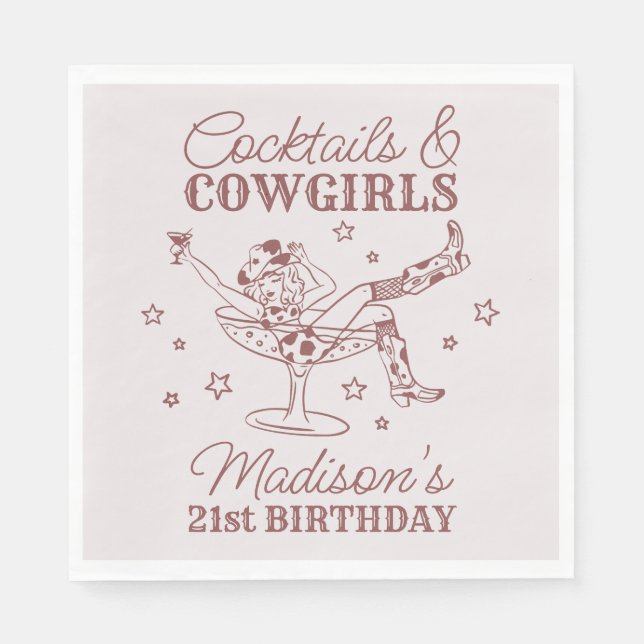 Burgunder Cocktails und Cowgirls Rodeo Geburtstag Serviette (Vorderseite)