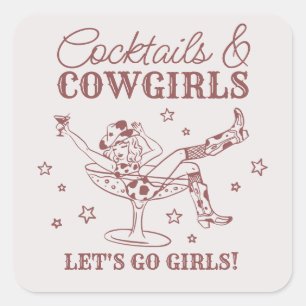 Burgunder-Cocktails und Cowgirls-Rodeo-Junggeselli Quadratischer Aufkleber