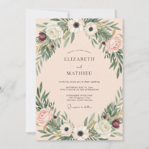 Burgunder-Creme-Anemone-Hochzeit Einladung