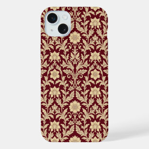 Burgunder-Creme-Blumendamast-iPhone-Hülle iPhone 15 Plus Hülle
