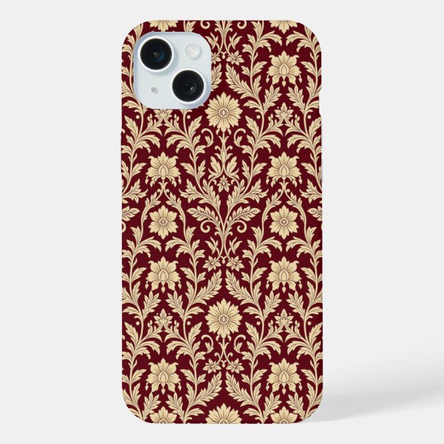 Burgunder-Creme-Blumendamast-iPhone-Hülle iPhone Hülle (Rückseite)
