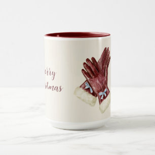 Burgunder Creme Fellh Handschuhe blaue Schleife We Tasse
