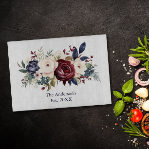 Burgunder Creme Navy Blau Floral Wasserfarbe Schneidebrett