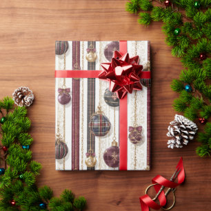 Burgunder Creme Ornamente Streifen Weihnachten Geschenkpapier