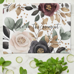 Burgunder Creme Schwarz Floral Geschirrtuch