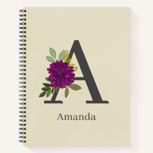 Burgunder-Dahlie-Blumenalphabet-Buchstabe-Monogram Notizbuch