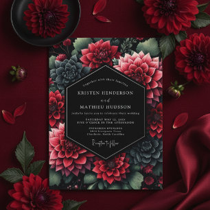 Burgunder-Dahlie Opulente Romanze Hochzeit Einladung
