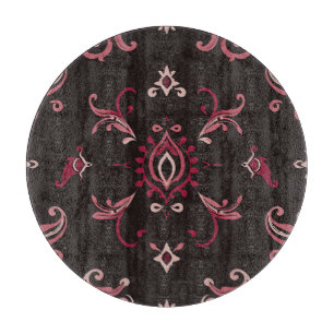 Burgunder Damast Blumenornament Muster Schneidebrett