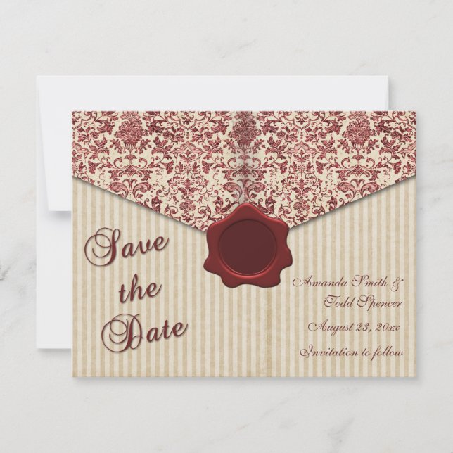 Burgunder Damast Save-the-Date-Karte Save The Date (Vorderseite)