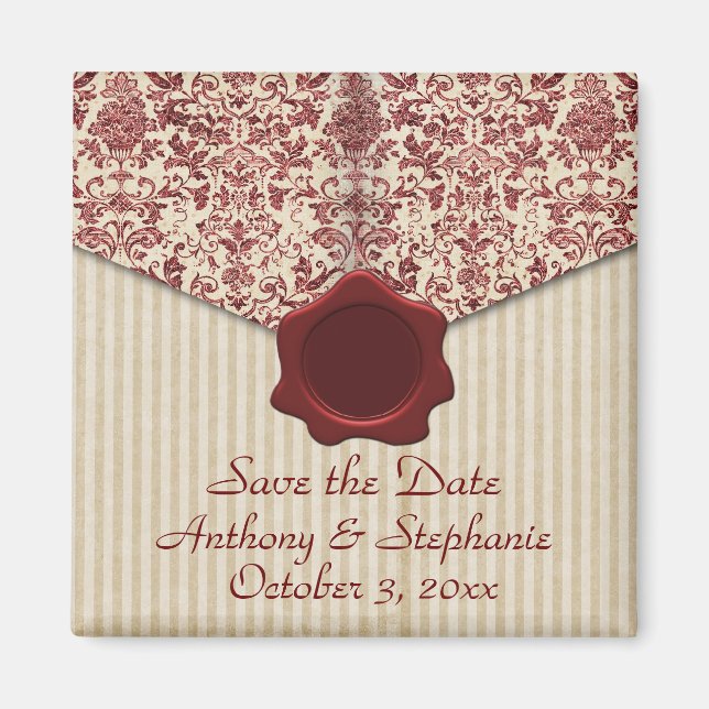 Burgunder Damast Save-the-Date-Magnet Magnet (Vorne)