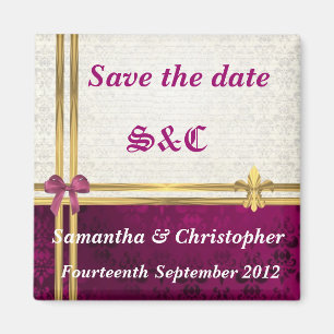 Burgunder Damast und Goldband Save the Date Magnet