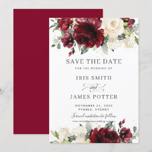 Burgunder Elfenbein Florale Hochzeit Save-the-Date Einladung