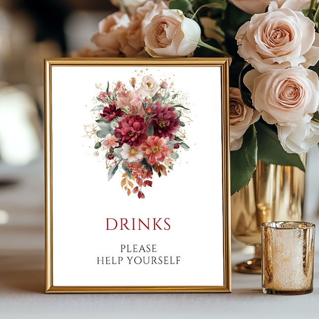 Burgunder-Eukalyptus-Herbstgetränke-Tischschild Poster (Burgundy Eucalyptus Fall Drinks Tabletop Sign

)
