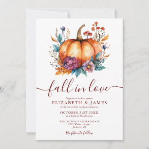 Burgunder Fall In Love Kürbis QR Code Hochzeit Einladung
