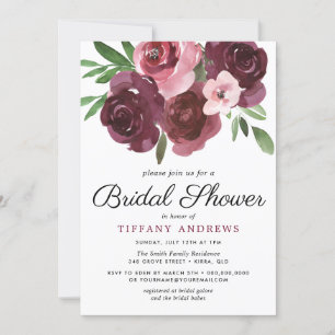 Burgunder Floral Aquarell Brautparty-Einladung Einladung