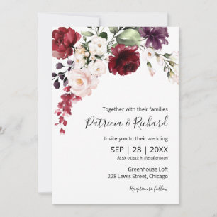 Burgunder Floral Aquarell Elegante Hochzeit Einladung