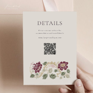 Burgunder Floral Art Nouveau Details Karte mit QR