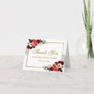 Burgunder Floral Boho Brautparty Dankeskarte