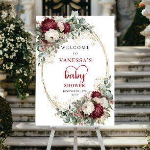 Burgunder Floral Boho Grünzeug Babyparty Willkomme Poster